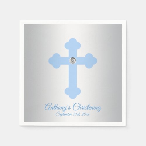 Custom Pastel Blue Boy Cross CHRISTENING BAPTISM Paper Napkins