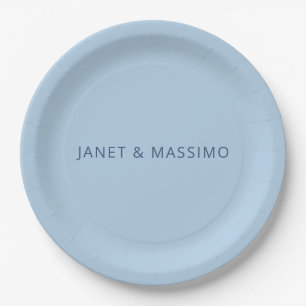 Custom pastel blue personalized minimalist name paper plates