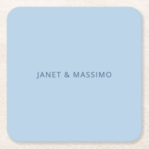Custom pastel blue personalized minimalist name square paper coaster