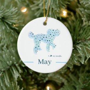 Custom Pastel Blue Poodle Silhouette customizable Ceramic Ornament