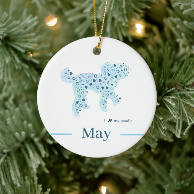 Custom Pastel Blue Poodle Silhouette customizable Ceramic Ornament (Tree)