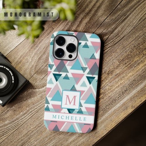 Custom Pastel Blue White Pink Triangle Geometric  Case_Mate iPhone 14 Pro Max Case