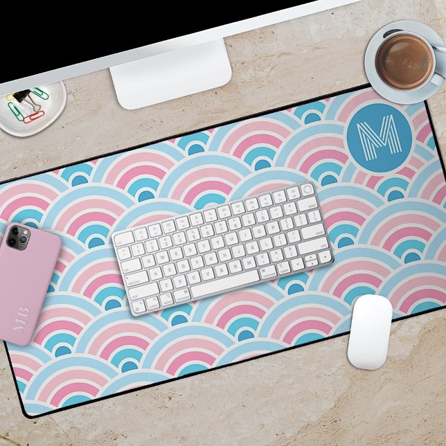 Custom Pastel Blush Pink Blue Waves Art Pattern Desk Mat (Creator Uploaded)