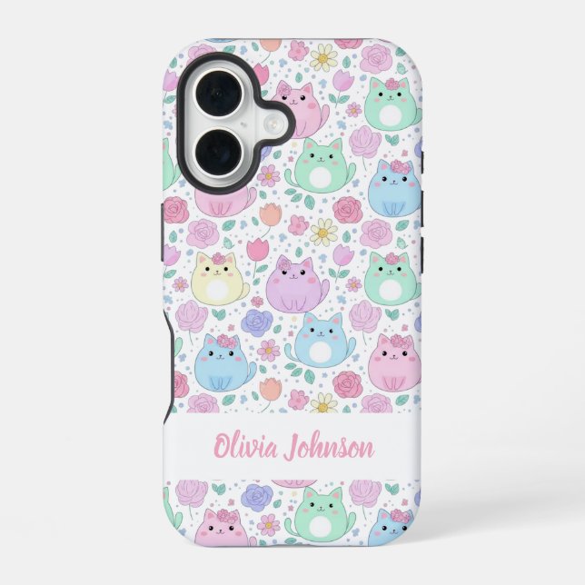 Custom Pastel Cat Pattern Phone Case  (Back)