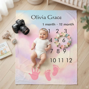 Custom Pastel Cloud Baby Milestone Blanket 