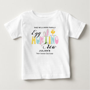 Custom Pastel Easter Egg Hunting Crew Easter Baby T-Shirt