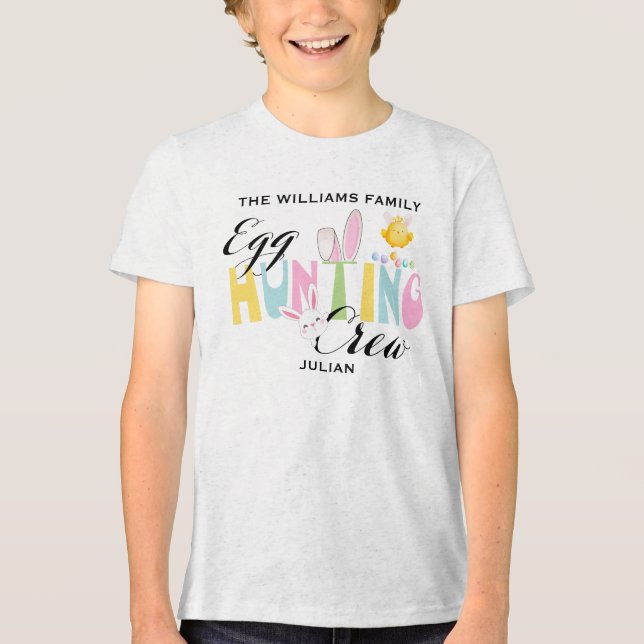 Custom Pastel Easter Egg Hunting Crew Easter Tri-Blend Shirt (Front)