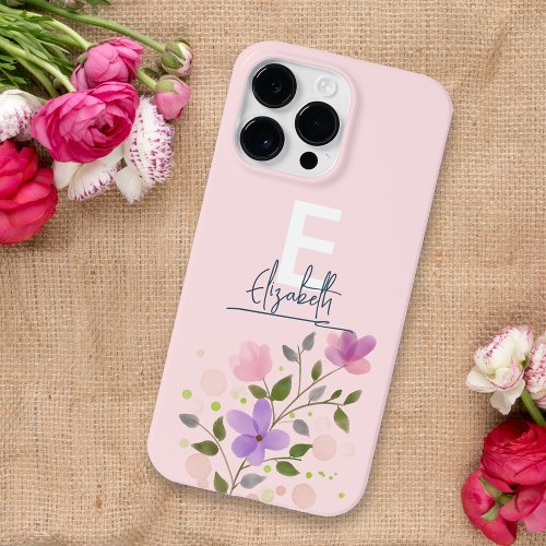 Custom Pastel Floral Frame Delicate Pink Cute Name Case_Mate iPhone 14 Pro Max Case