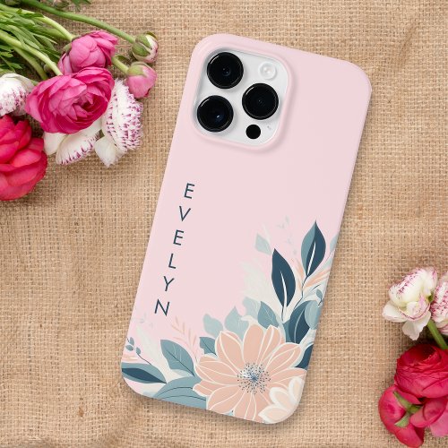Custom Pastel Floral Frame Delicate Pink Cute Name Case_Mate iPhone 14 Pro Max Case