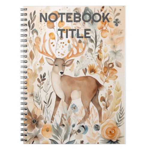 Custom Pastel Floral Watercolor  Deer Boho Notebook