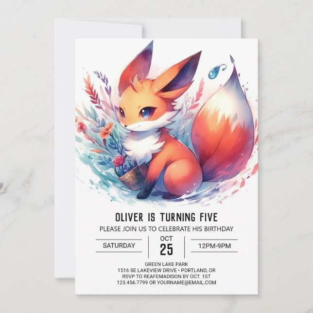 Custom Pastel Fox Birthday Invitation (Front)