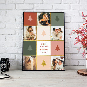Custom Pastel & Gold Christmas 5 Photo Collage Poster