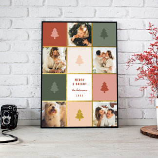 Custom Pastel & Gold Christmas 5 Photo Collage Poster