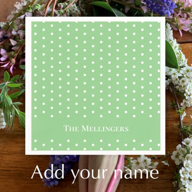 Custom Pastel Green and White Polka Dot Easter  Napkins (Add your family name to these fresh green polka dot Easter napkins. 
)