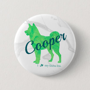 Custom Pastel Green Shiba Inu Silhouette Badge Button