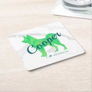 Custom Pastel Green Shiba Inu Silhouette  Coaster