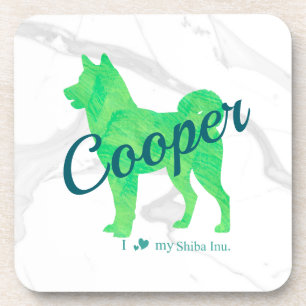 Custom Pastel Green Shiba Inu Silhouette  Coaster
