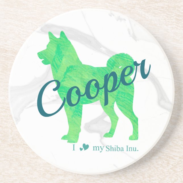 Custom Pastel Green Shiba Inu Silhouette  Coaster (Front)