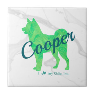 Custom Pastel Green Shiba Inu Silhouette Tile
