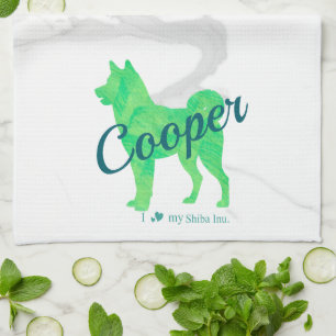 Custom Pastel Green Shiba Inu Silhouette Towel