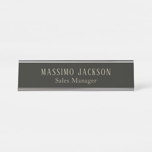 Custom pastel grey personalized minimalist name desk name plate (Front)