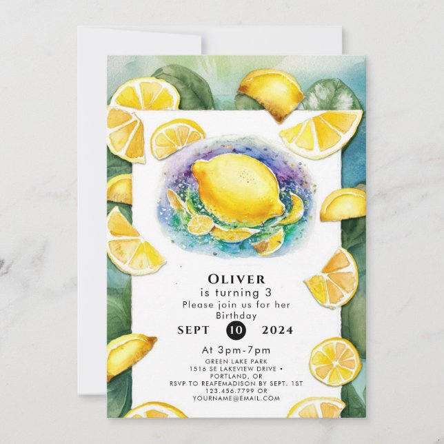 Custom Pastel Lemon Birthday Invitation (Front)