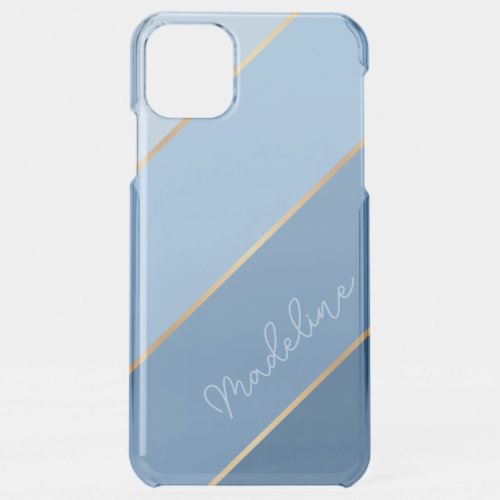 Custom Pastel Light Medium Dark Blue Art Stripes iPhone 11 Pro Max Case