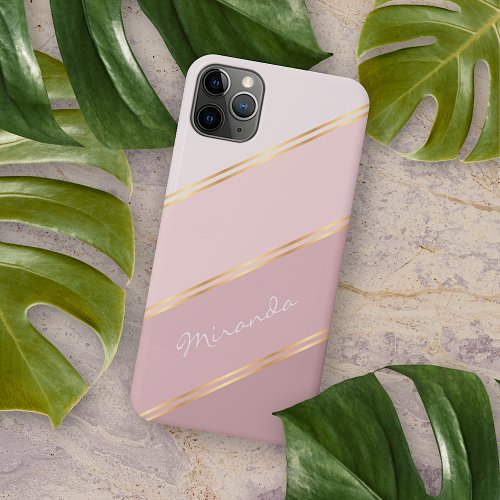 Custom Pastel Mauve Rose Blush Pink Art Stripes iPhone 11 Pro Max Case