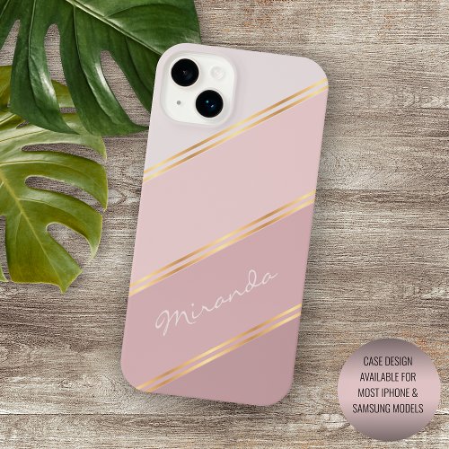 Custom Pastel Mauve Rose Blush Pink Art Stripes iPhone 14 Plus Case