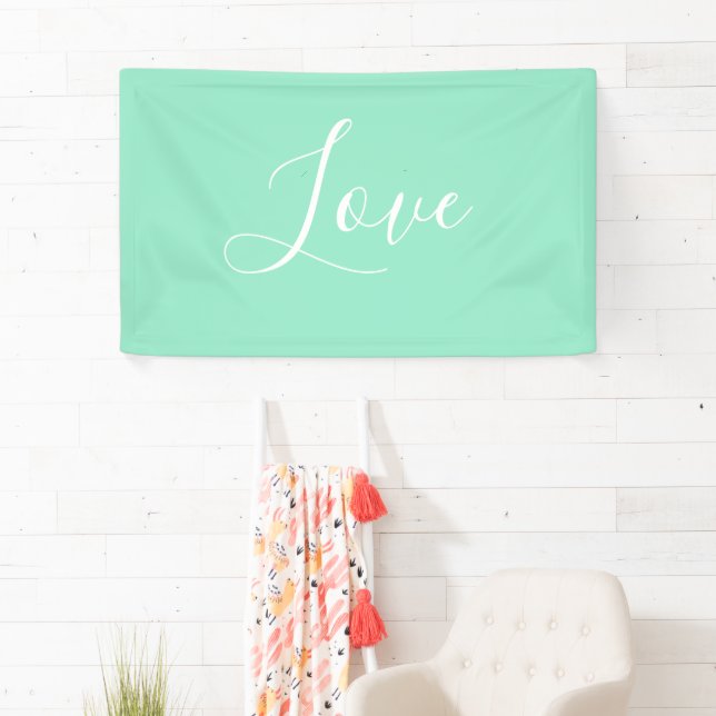 Custom Pastel Mint Solid Color Minimalist Wedding  Banner (Insitu)