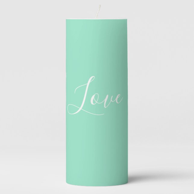 Custom Pastel Mint Solid Color Minimalist Wedding  Pillar Candle (Front)