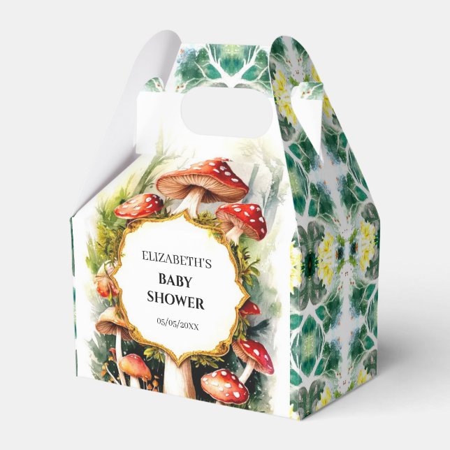 Custom Pastel Mushroom Baby Shower Favor Boxes (Front Side)