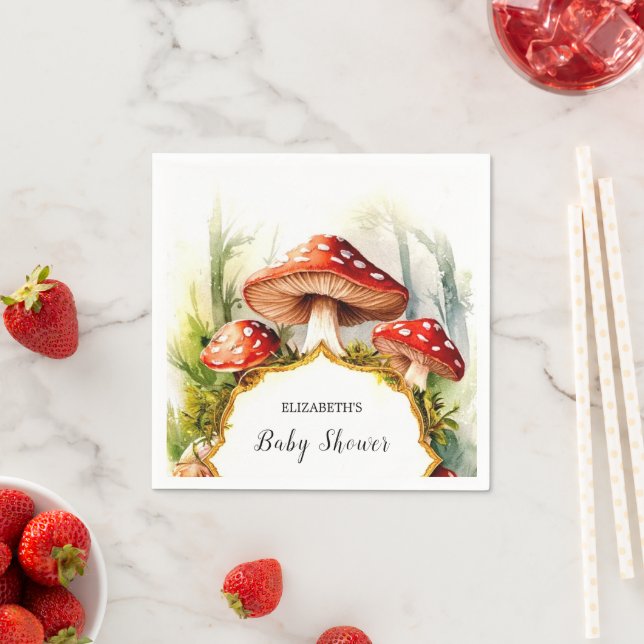 Custom Pastel Mushroom Baby Shower Napkins (Insitu)