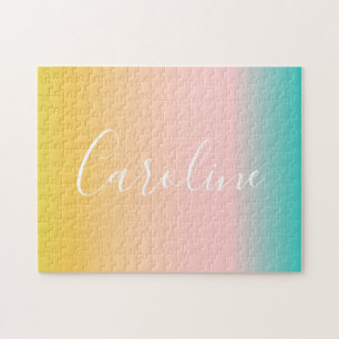 Custom Pastel Ombre Gradient Elegant Script Name Jigsaw Puzzle