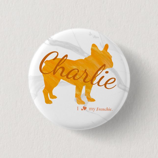 Custom Pastel Orange French Bulldog - Frenchie Button (Front)