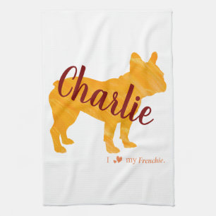 Custom Pastel Orange French Bulldog - Frenchie Kitchen Towel