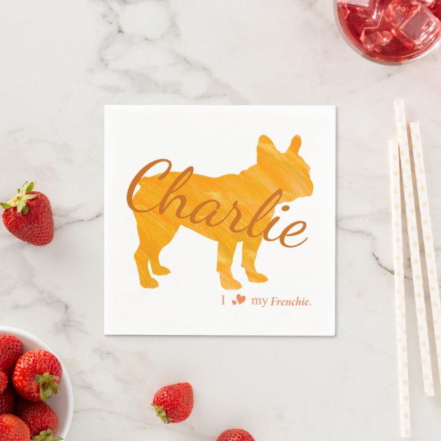 Custom Pastel Orange French Bulldog / Frenchie Napkins (Insitu)
