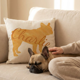 Custom Pastel orange french bulldog throw pillow