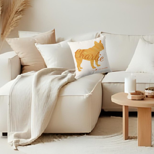 Custom Pastel orange french bulldog throw pillow (Creator Uploaded)