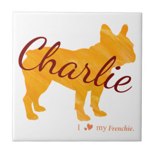 Custom Pastel Orange French Bulldog Tile- Frenchie Ceramic Tile