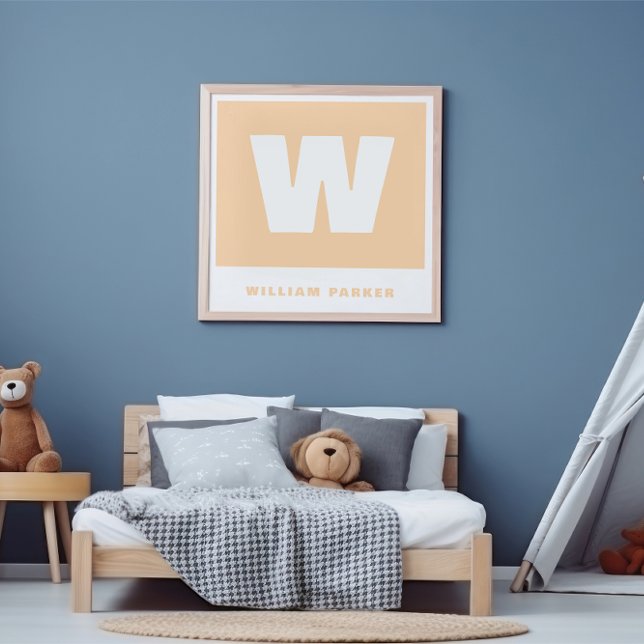 Custom Pastel Peach Name & Monogram Retro Nursery Acrylic Print (Creator Uploaded)