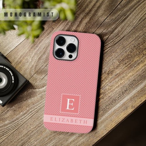 Custom Pastel Peach Salmon Pink White Polka Dot Case_Mate iPhone 14 Pro Max Case