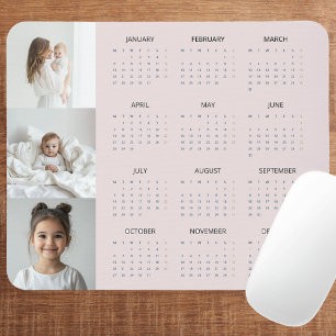 Custom Pastel Pink 2025 Calendar Family Photo Mouse Pad