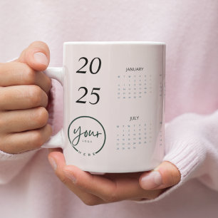 Custom Pastel Pink 2025 Calendar with Your Logo Giant Coffee Mug