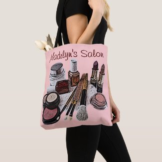 Custom Pastel Pink Beauty Salon Makeup Products Tote Bag