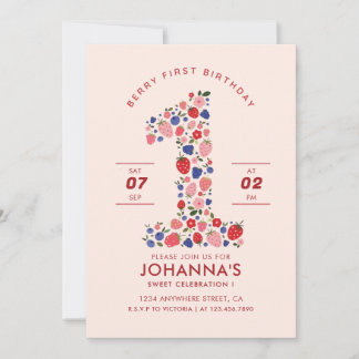 Custom Pastel Pink Berry Sweet Strawberry Fruits Invitation