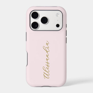 Custom Pastel Pink Gold Name Script Minimalist iPhone 17 Pro Case