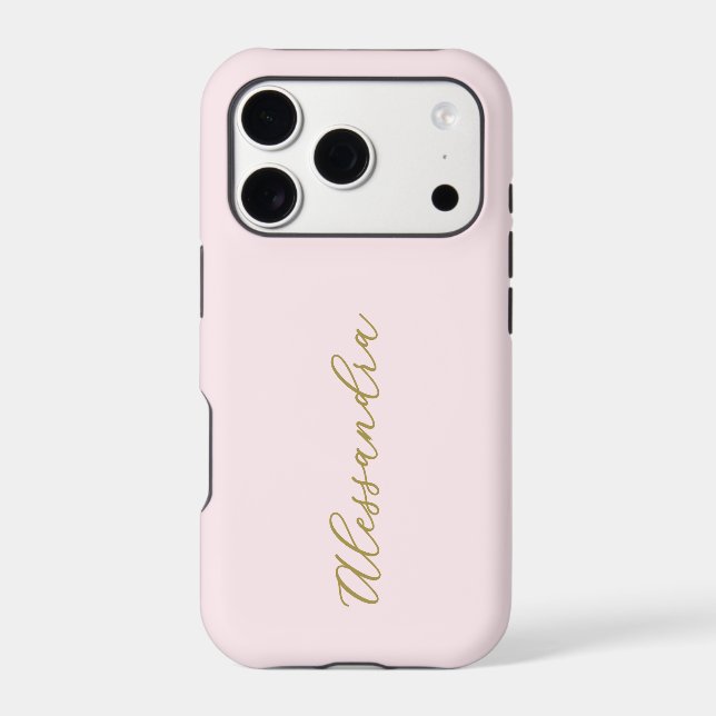 Custom Pastel Pink Gold Name Script Minimalist  Iphone Case (Back)