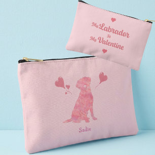 Custom Pastel Pink Labrador Valentine Name Pouch