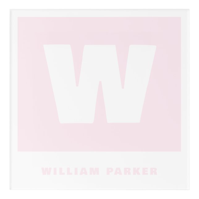 Custom Pastel Pink Name & Monogram Retro Nursery Acrylic Print (Front)